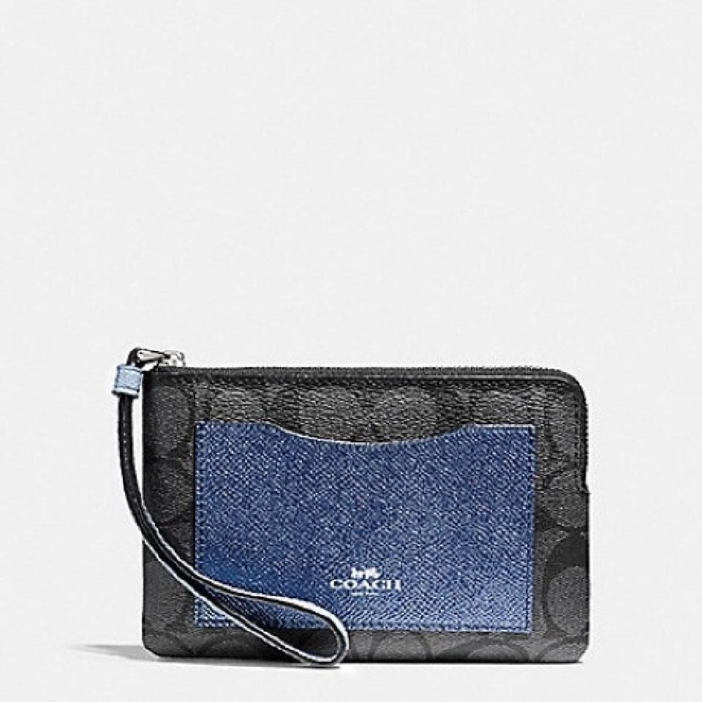 Coach F22713 Boxed Corner Zip Black Wristlet